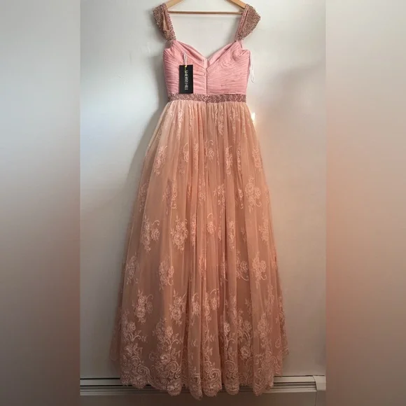 Sherri Hill Blush Pink /Orange Beaded Ballgown Size 10